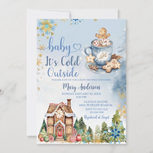 Het is koud buiten Blue Gingerbread Baby shower Kaart (Voorkant)