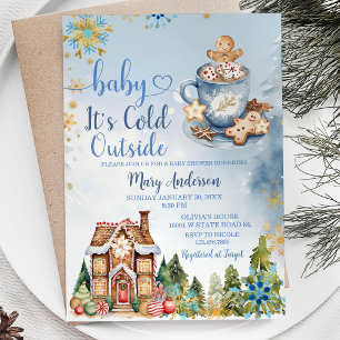 Het is koud buiten Blue Gingerbread Baby shower Kaart
