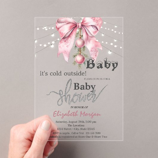 Het is koud buiten Boog Ballen Lichtjes Baby Showe Acryl Uitnodigingen (Insitu (Draagbaar))