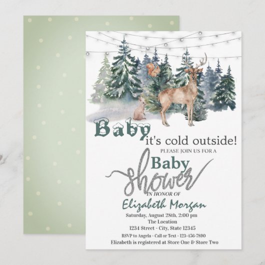 Het is koud buiten bos rendier babyshower kaart (Voorkant / Achterkant)