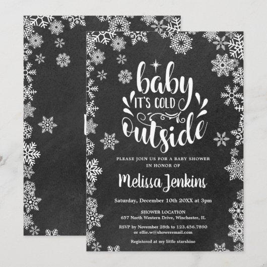 Het is koud buiten Chalkboard Winter Baby shower Kaart (Voorkant / Achterkant)