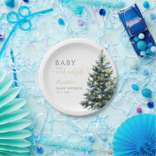 Het is koud buiten de winter kerst Baby shower Papieren Bordje (Feest)
