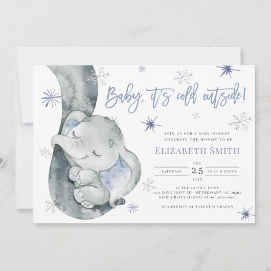 Het is koud buiten Elephant Winter Boy Baby shower Kaart (Voorkant)
