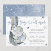 Het is koud buiten Elephant Winter Boy Baby shower Kaart (Voorkant / Achterkant)