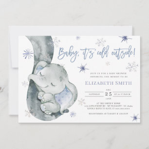 Het is koud buiten Elephant Winter Boy Baby shower Kaart