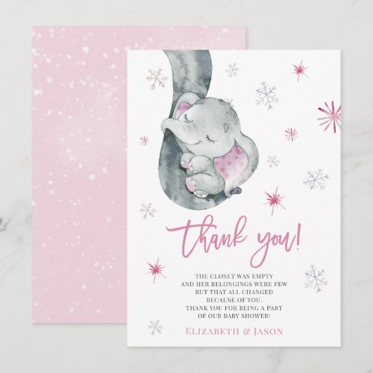 Het is koud buiten Elephant Winter Girl Baby showe Bedankkaart (Voorkant / Achterkant)