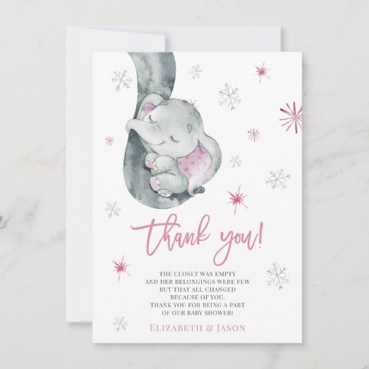 Het is koud buiten Elephant Winter Girl Baby showe Bedankkaart (Voorkant)