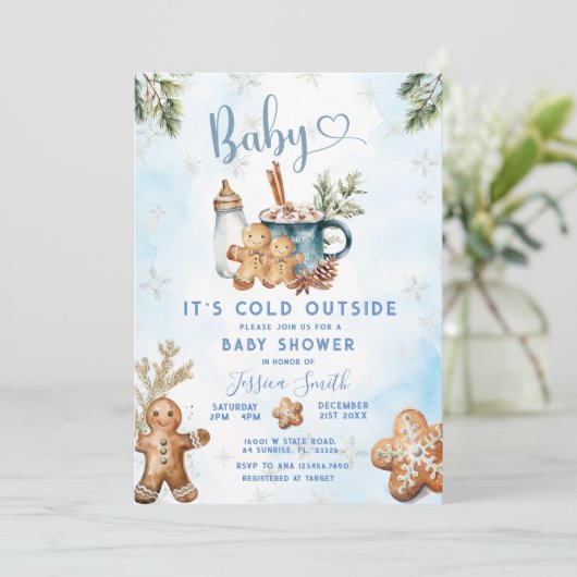 Het is koud buiten Gingerbread Cookie Baby shower Kaart (Staand voorkant)