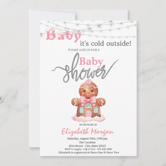 Het is koud buiten Gingerbread Meisje Baby shower Kaart (Voorkant)