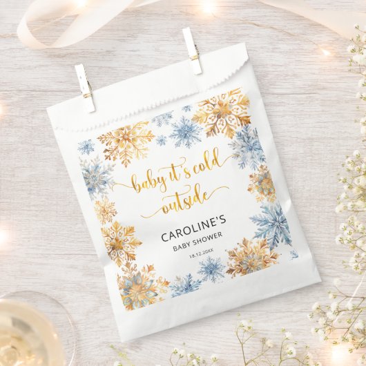 Het is koud buiten Golden Snowflakes Baby Bedankzakje (Geknipt)