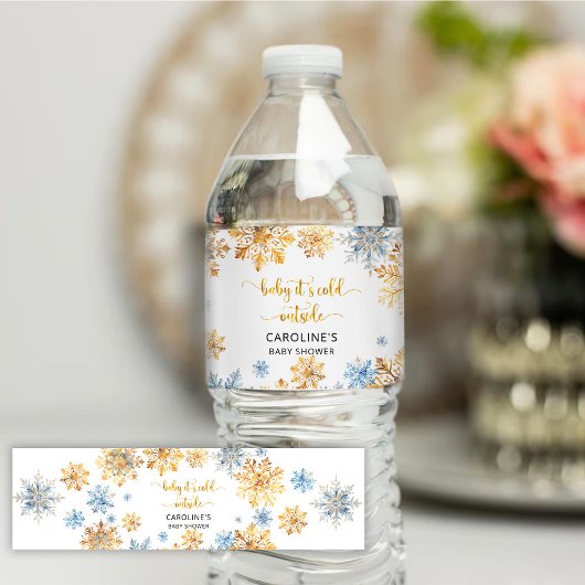 Het is koud buiten Golden Snowflakes Baby Waterfles Etiket