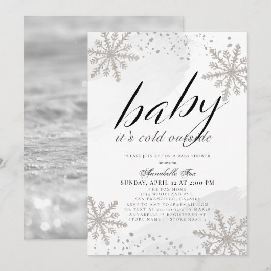 Het is Koud Buiten Grijs Waterverf Baby shower Kaart (Voorkant / Achterkant)