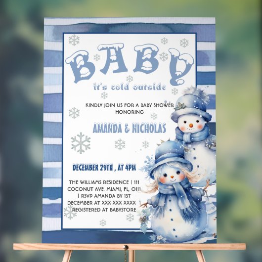 Het is koud buiten het winterblauwe Baby shower Acryl Bord (Neutraal)
