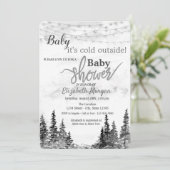 Het is koud buiten het winterbos grijs Baby shower Kaart (Staand voorkant)