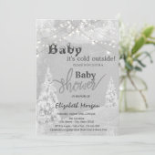 Het is koud buiten het winterbos grijs Baby shower Kaart (Staand voorkant)