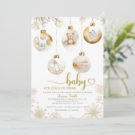 Het is koud buiten kerst ornament Baby shower Kaart (Staand voorkant)