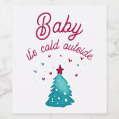 Het is koud buiten kerstboom Waterverf Wijn Etiket (Enkel label)