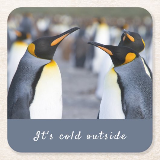 Het is koud buiten King Penguin foto met tekst Kartonnen Onderzetters (Voorkant)