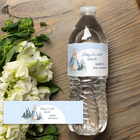 Het is koud buiten konijnenboog waterfles etiket