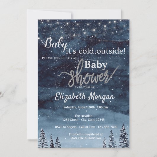 Het is koud buiten, Lights Winter Forest Baby show Kaart (Voorkant)