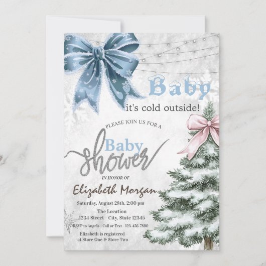 Het is koud buiten Pine Tree Bow Baby shower Kaart (Voorkant)
