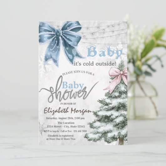 Het is koud buiten Pine Tree Bow Baby shower Kaart (Staand voorkant)