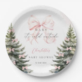 Het is koud buiten Pink Bow Baby shower Papieren Bordje (Voorkant)