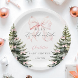 Het is koud buiten Pink Bow Baby shower Papieren Bordje