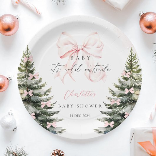 Het is koud buiten Pink Bow Baby shower Papieren Bordje