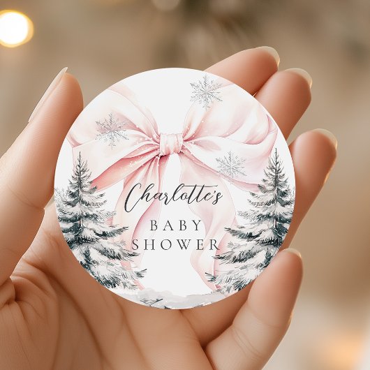 Het is koud buiten Pink Bow Baby shower Ronde Sticker