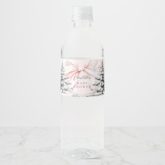 Het is koud buiten Pink Bow Baby shower Waterfles Etiket (Voorkant)
