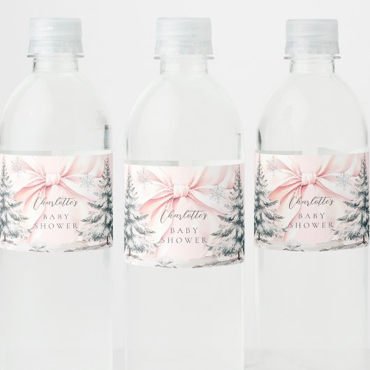 Het is koud buiten Pink Bow Baby shower Waterfles Etiket