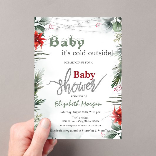 Het is koud buiten Poinsettia Branches Baby shower Acryl Uitnodigingen (Insitu (Draagbaar))