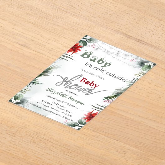 Het is koud buiten Poinsettia Branches Baby shower Acryl Uitnodigingen (Laagn)