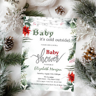 Het is koud buiten Poinsettia Branches Baby shower Acryl Uitnodigingen