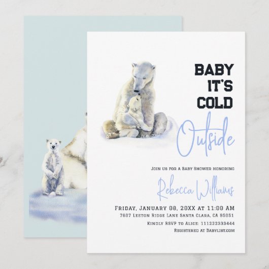Het is koud buiten Polar Beer Winter Baby shower Kaart (Voorkant / Achterkant)