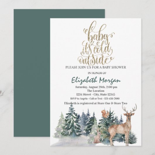 Het is koud buiten Rendier groene babyshower Kaart (Voorkant / Achterkant)