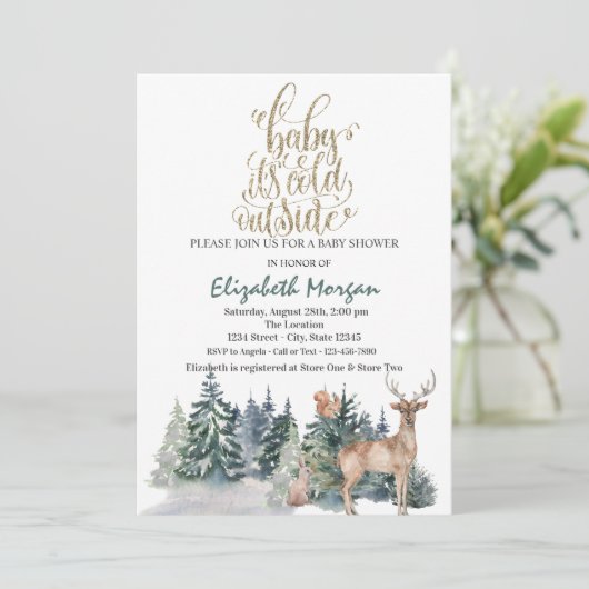 Het is koud Buiten rendiergroen Baby shower Kaart (Staand voorkant)