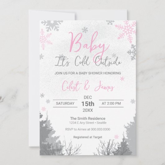Het is koud buiten roze Baby shower uitnodiging (Voorkant)