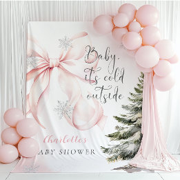 Het is koud buiten Roze lint babyshower Wandkleed