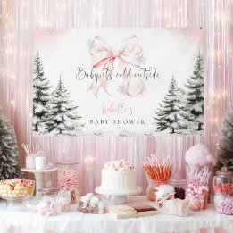 Het is koud buiten Roze lint babyshowerfeestje Spandoek