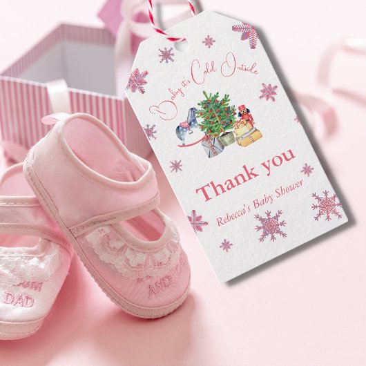 Het is koud buiten roze meisje winter Baby shower Cadeaulabel