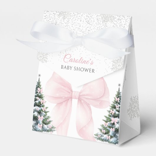 Het is koud buiten Roze strik baby shower favor bo Bedankdoosjes (Voorkant Zijde)
