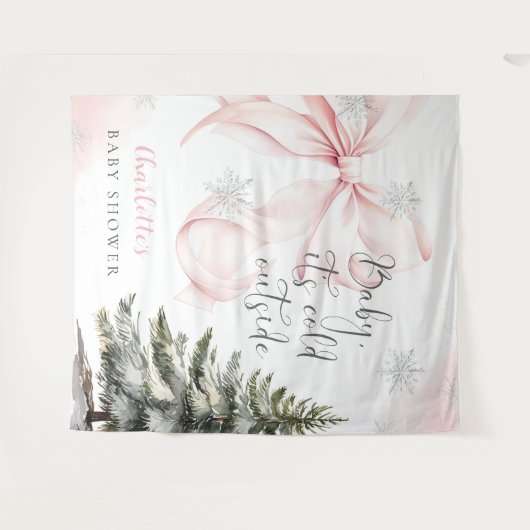 Het is koud buiten Roze strik baby shower Wandkleed (Voorkant (horizontaal))