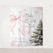 Het is koud buiten Roze strik baby shower Wandkleed (Voorkant)