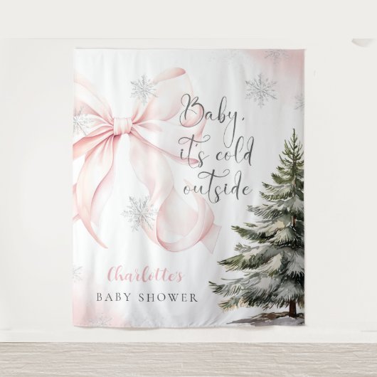 Het is koud buiten Roze strik baby shower Wandkleed (Voorkant)