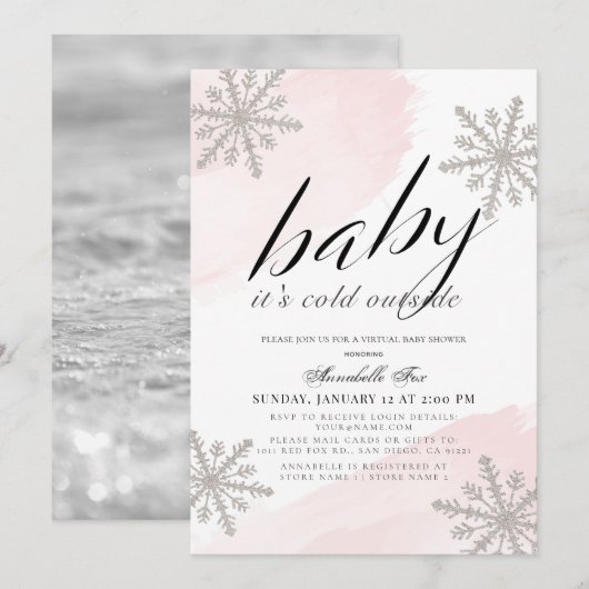 Het is koud buiten roze virtueel Baby shower Kaart (Voorkant / Achterkant)