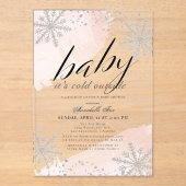 Het is Koud Buiten Roze Waterverf Baby shower Acryl Uitnodigingen (Voorkant)