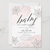 Het is Koud Buiten Roze Waterverf Baby shower Invi Kaart (Voorkant)