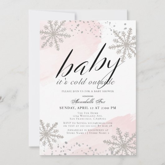 Het is Koud Buiten Roze Waterverf Baby shower Invi Kaart (Voorkant)